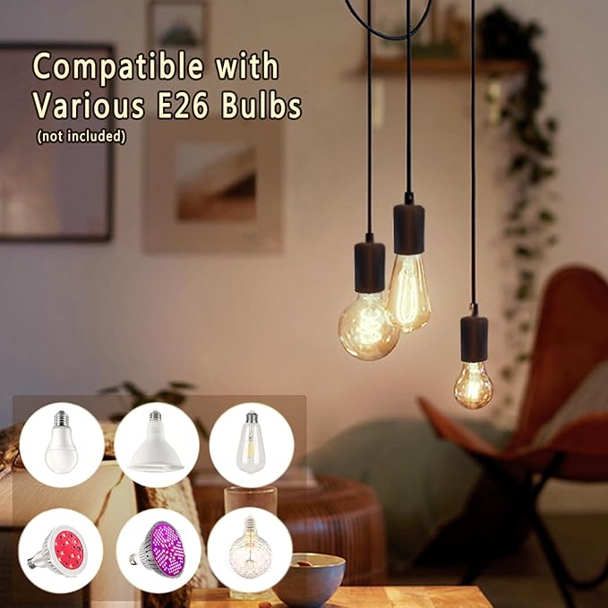 3 Light Plug in Pendant Light, 10ft Black Hanging Lights Cord with On/Off Switch, E26 Vintage Industrial Hanging Lamp Fixtures for Kitchen Island Farmhouse, Bulb Not Included