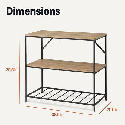 Amazon Basics Kitchen Island with 3 Storage Shelves, Black and Oak Effect