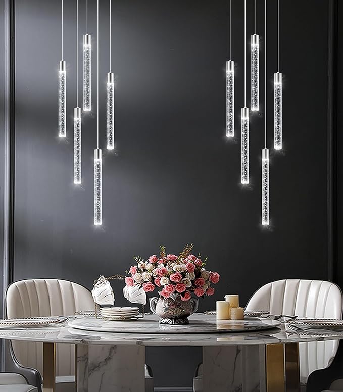 5-Lights Modern Crystal Chandelier for Dining Room LED Pendant Lights Kitchen Island Lighting Dimmable Ceiling Hanging 3000K-6000K