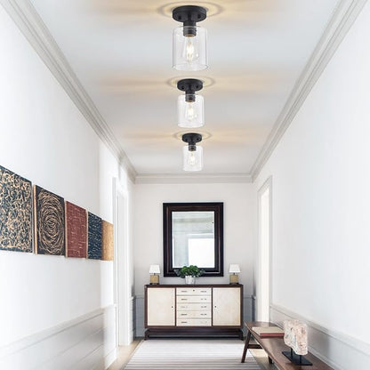 YYT Hallway Light Fixtures Ceiling Black 1 Light Semi Flush Mount Ceiling Light Hallway Light Fixtures Small Cieling Lights Single Light Fixture with Clear Glass Shade Set of 1