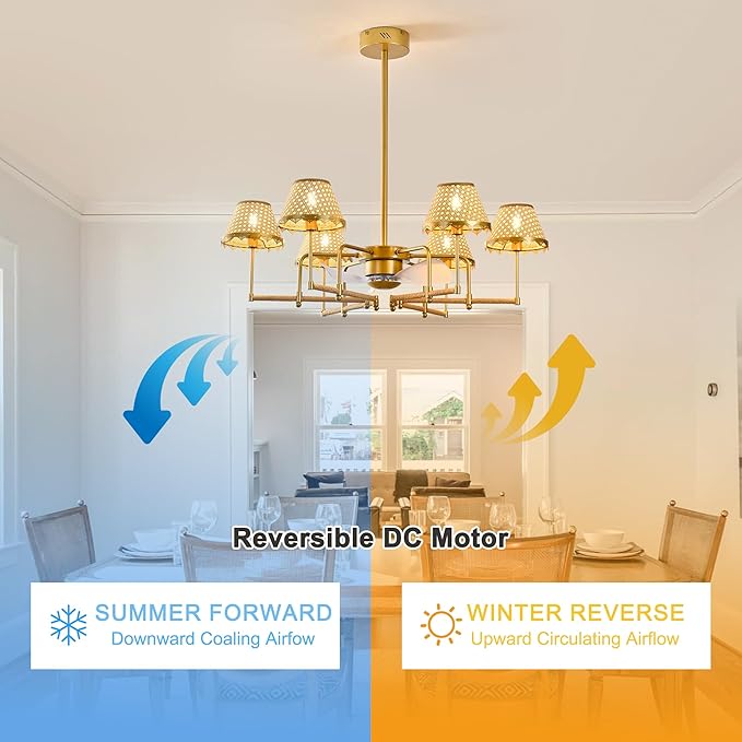 Garwarm 37.4" Ceiling Fans with Lights,Chandelier Ceiling Fan Boho Rattan Fandelier Ceiling Fan with Lights Remote Control for Kitchen Island Dining Living Room