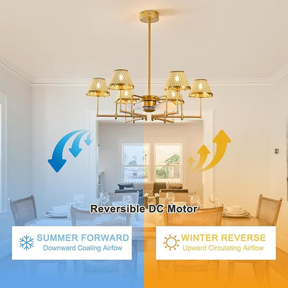 Garwarm 37.4" Ceiling Fans with Lights,Chandelier Ceiling Fan Boho Rattan Fandelier Ceiling Fan with Lights Remote Control for Kitchen Island Dining Living Room