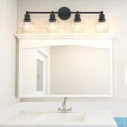 Espird 4 Lights Bathroom Vanity Light Fixtures Black, Bathroom Lights Over Mirror, Industrial and Farmhouse 4 Lights Wall Sconce, Matte Black Globe Vanity Lighting Fixtures