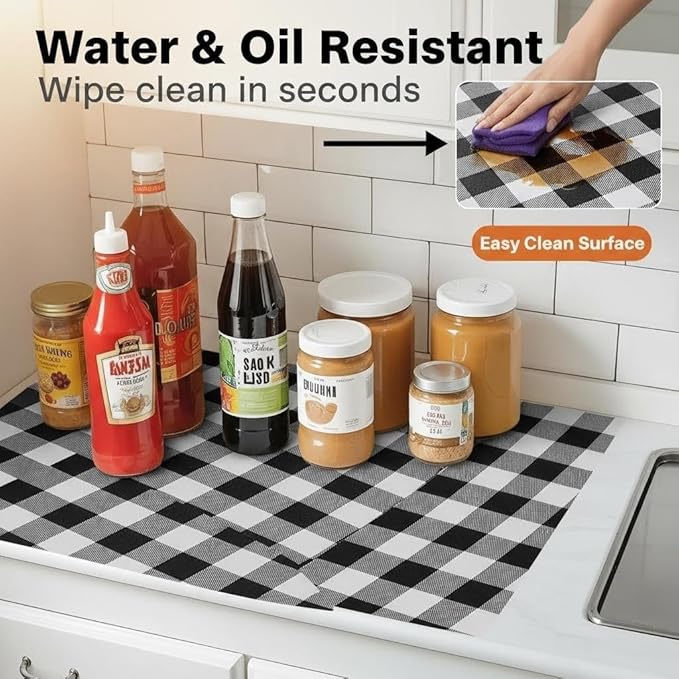 Coavas Shelf and Drawer Liner, Non Slip Extra Grip Non Adhesive Waterproof Thickened Cabinet Mat, Easy Cut for Kitchen Pantry Bathroom Dresser Cupboard (Black Stripe, 12IN x 20FT)
