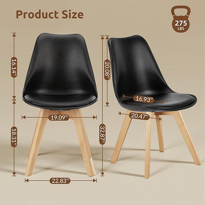 Dining Chairs Set of 8, Modern Upholstered Dining Room Chairs with PU Leather Padded Seat, Armless Kitchen Chairs with Curved Backrest and Solid Wood Legs for Dining Room, Kitchen, Apartment, Black