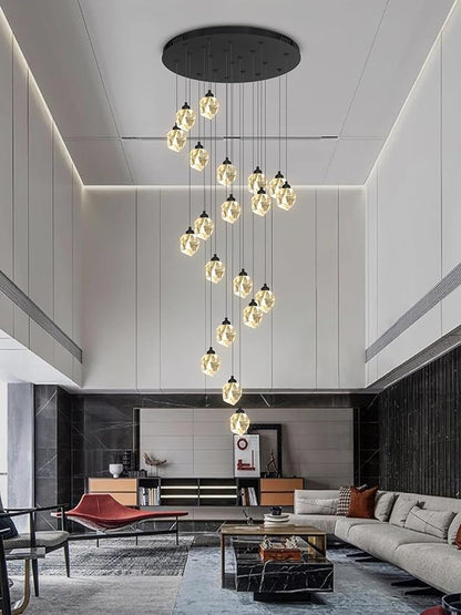Large High Ceiling Chandeliers Modern Long Spiral Staircase Crystal Chandeliers,K9 Crystal Drop Chandelier for Foyer Entryway 20 Lights Black D28XH135inch