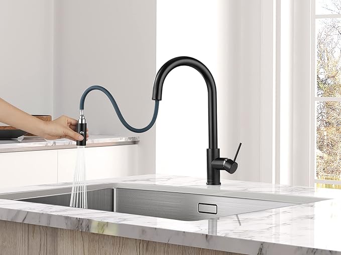 AguaStella AS60MB Matte Black Kitchen Sink Faucet with Pull Down Sprayer Single Handle