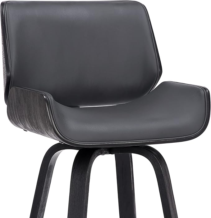 Armen Living Tyler 30" Bar Height Swivel Gray Faux Leather and Black Wood Bar Stool - Set of 4