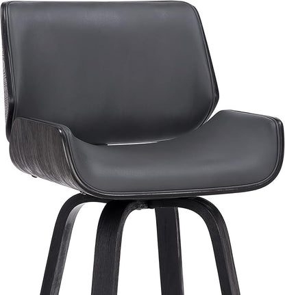 Armen Living Tyler 30" Bar Height Swivel Gray Faux Leather and Black Wood Bar Stool