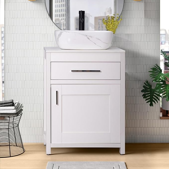 Bathroom Vessel Sink 18'' x 13'' Ceramic Porcelain Bathroom Sink Above Counter Basin Washing Bowl with Faucet Pop up Drain Combo, Marbling Rectangle