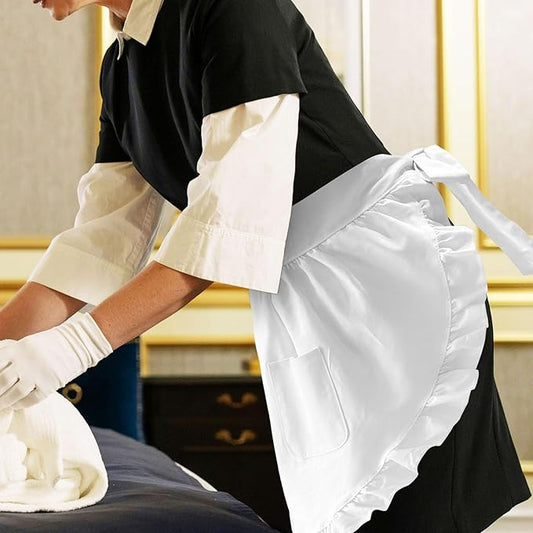 Cityelf Vintage White Apron Maid Pioneer Costume Victorian Style Cotton 50’s Ruffle Dress Apron with Long Ties and Pockets
