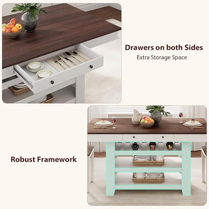GAOMON 60" Counter Height Dining Table for 4, Farmhouse Rectangular Tall Bar Height Kitchen Dining Table & Thick Table Top, with Deepened Wine Rack & Shelves for Kitchen, Bar,Retro White & Brown