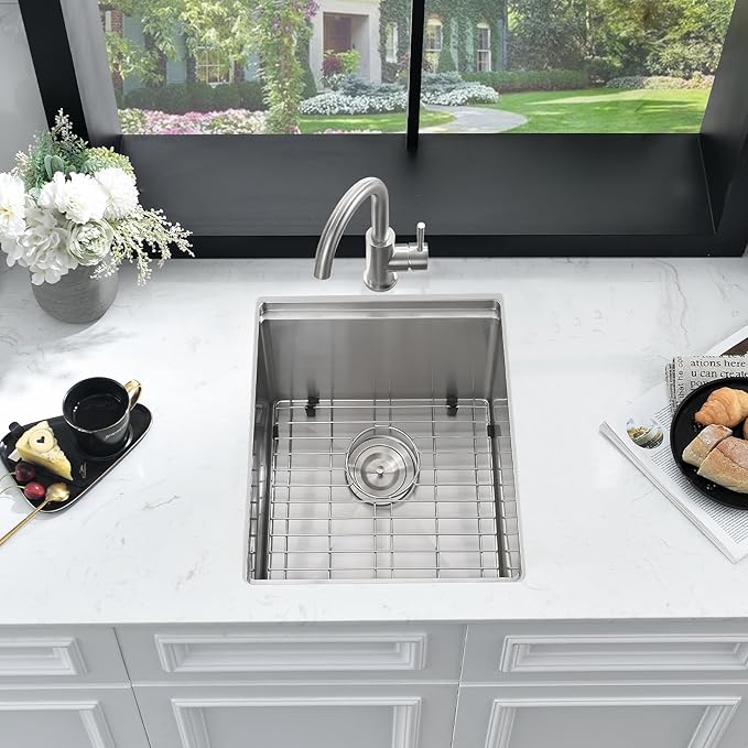 16 Inch Undermount Bar Sink Workstation,16x19 Small Kitchen Sink Bar Sinks Undermount 18 Gauge Stainless Steel Single Bowl Kitchen Prep Wet Bar Sinks with Cutting Board