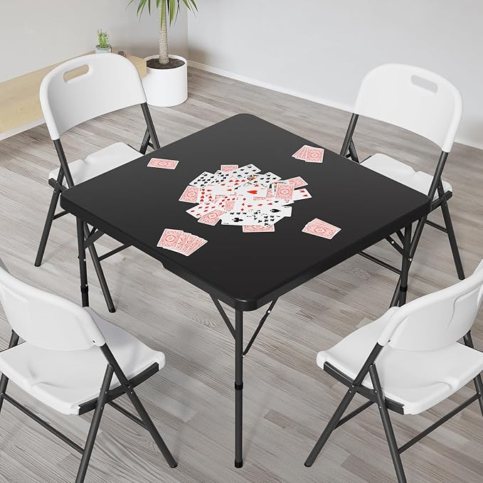 VINGLI 38" Fold in Half Square Table, Bi-Folding Commercial Portable Plastic Dining Table for Kitchen Outdoor Party Wedding Event, Black