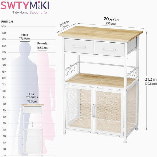 SWTYMIKI Coffee Bar Cabinet with Drawer - 20.47" Coffee Stand Station with Removable Hooks, Buffet Cabinet for Coffee Maker or Microwave, Kitchen Bar Table Storage Organizer, Natural