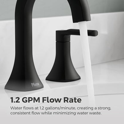 Pfister Vaneri Widespread Bathroom Sink Faucet 8 in 3 Hole 2 Handle Matte Black Finish NSF Certified Water Efficient Push & Seal Drain TiteSeal Technology LF049VRIBB