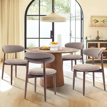 COLAMY Wooden Dining Chairs Set of 6, Modern Fabric Upholstered Kitchen Side Chairs, Farmhouse Dining Room Chair with Foot Pegs, Camel