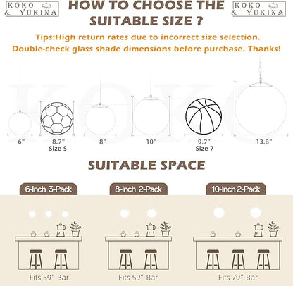 KoKo&Yukina 6 Inch Globe Pendant Light White Globe Pendant Lights Kitchen Island Mid Century Light Fixture with Milky White Glass Shade for Dining Room Living Room