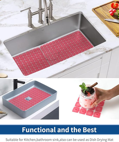 Bligli PVC Sink Protectors, 2 Pack, 15.7x11.8 inches for Stainless/Ceramic Sinks, Drain Mats, Red