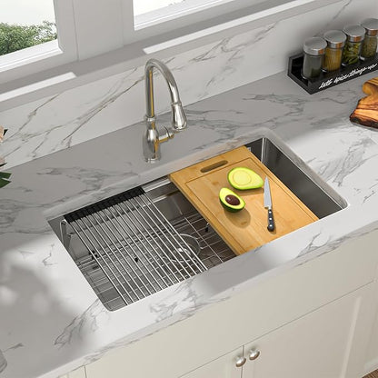 33 Kitchen Sink Stainless Steel - Sarlai 33 x 19 Inch Undermount Kitchen Sink Dual - Tier Ledges Workstation 16 Gauge Stainless Steel Under Counter Rectangular Deep Single Bowl Kitchen Sinks Basin