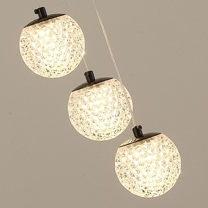 ORANOOR LED Modern 3 Ring Chandeliers for Dining Room, 24in Dimmable Kitchen Pendant Lamp, Black Dining Room Light Fixtures Ceiling Hanging Over Table, Globe Round Chandeliers for Living Room Bedroom