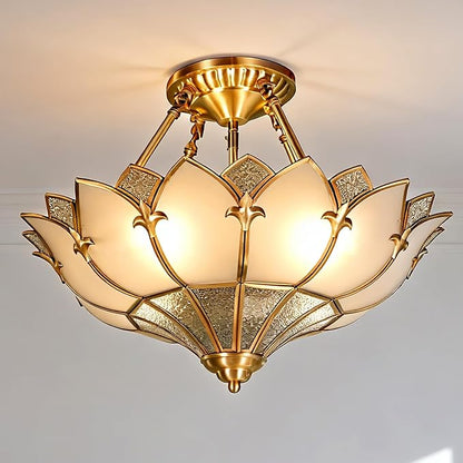 18.9" Vintage Pendant Light Fixture, 4-Light Semi Flush Mount Ceiling Light, Handmade Glass Ceiling Light Fixture for Foyer Entryway Stairway (Minimalist)