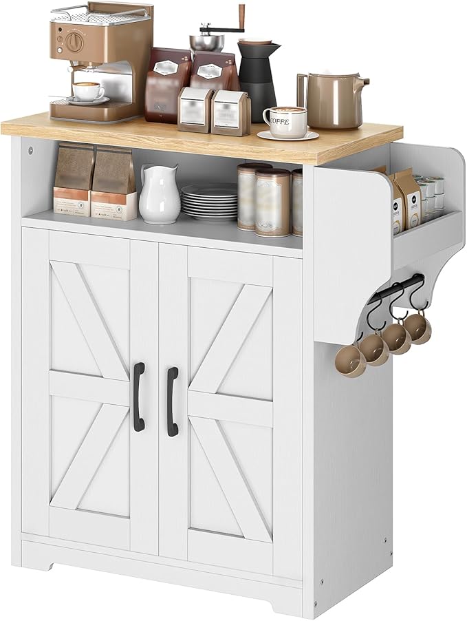YATINEY Coffee Bar Cabinet, Kitchen Island with Storage, Bakers Rack with Storage, 5-Tier Coffee Bar Station with Drawer, KF22WN-KF60BRY1