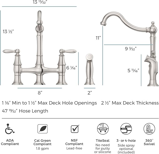 Pfister Courant Kitchen Faucet with Side Sprayer, 2-Handle, High Arc, Stainless Steel Finish, F0314COS