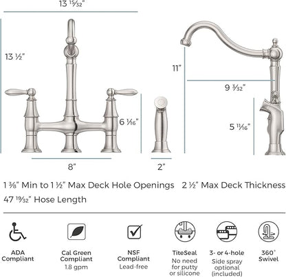 Pfister Courant Kitchen Faucet with Side Sprayer, 2-Handle, High Arc, Stainless Steel Finish, F0314COS