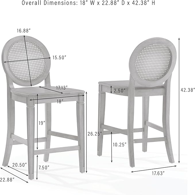 Crosley Furniture Katia Traditional Rattan Style Oval Cane-Back Counter Height Stool Set of 2, Bar Stools, Driftwood