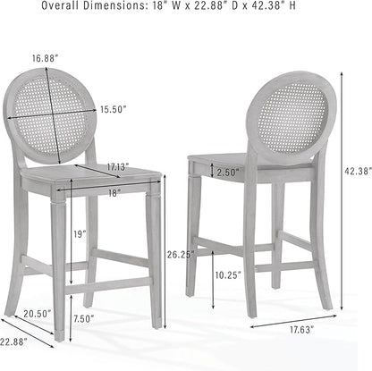 Crosley Furniture Katia Traditional Rattan Style Oval Cane-Back Counter Height Stool Set of 2, Bar Stools, Driftwood