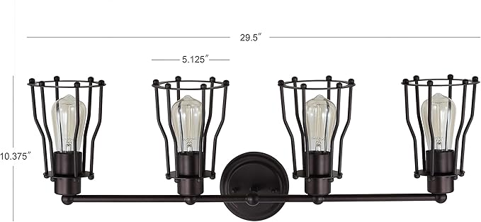 JONATHAN Y 29.5" Oil Rubbed Bronze Modern Industrial Metal Vanity Light, Bathroom Sconce for Mirror, Reversible 4-Light Wall Lamp with Metal Cage Shade for Hallway, LED Bulb Included (JYL7422A)