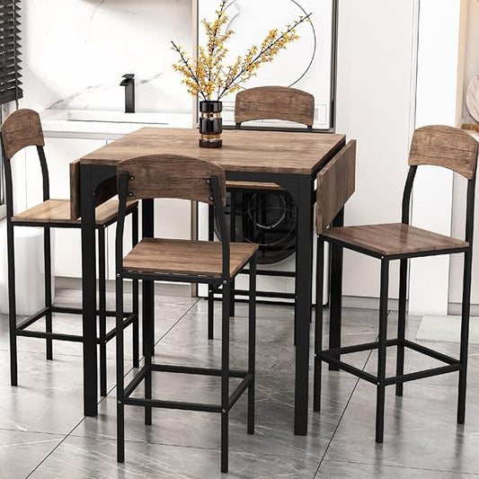 Wycian Seat Chair, Brown Island Table for Kitchen 5PCS Metal Living Room Bedroom Dining Rooms Garden
