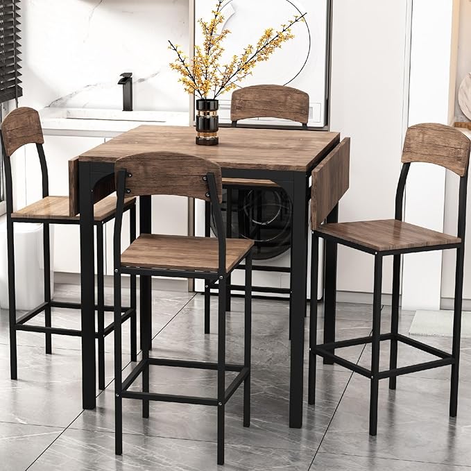 Wycian Seat Chair, Brown Island Table for Kitchen 5PCS Metal Living Room Bedroom Dining Rooms Garden