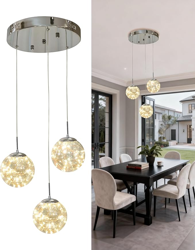 Pendant Lights Modern Crystal Chandeliers Hanging Light Fixture for Kitchen Island Sphere Pendant Light,Adjustable Chandelier for Dining Room,Foyer,Living Room Entryway