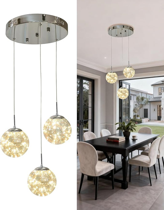 Pendant Lights Modern Crystal Chandeliers Hanging Light Fixture for Kitchen Island Sphere Pendant Light,Adjustable Chandelier for Dining Room,Foyer,Living Room Entryway