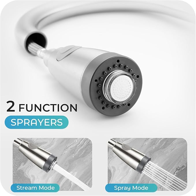 LED Kitchen Faucet with Pull Down Sprayer - Brushed Nickel Single Handle Kitchen Faucets, High Arc Stainless Steel Pull Out Kitchen Sink Faucet with Deck for RV Laundry Farmhouse Bar