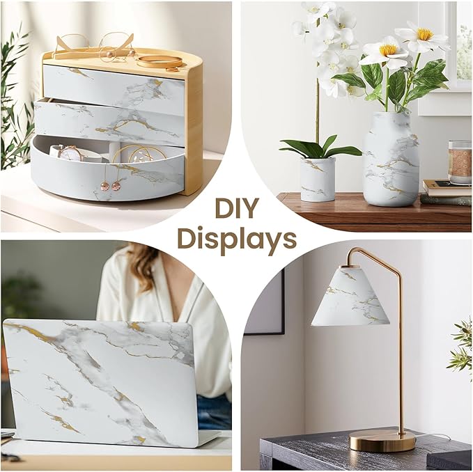 practicalWs Glossy Marble Wallpaper Peel and Stick White/Gold Granite Contact Paper Removable Wall Paper for Kitchen Countertop Cabinet Furniture 11.8" x 78.7"