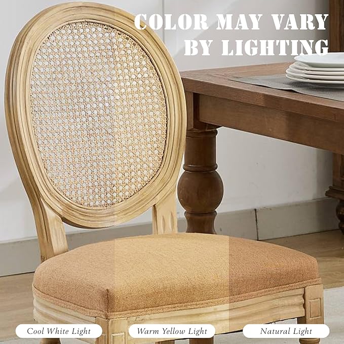 SoarFlash French Dining Chairs Set of 4, Vantage Dining Chair with Round Back, Wood Leg Farmhouse Country Rattan Dining Chair for Kitchen,Bedroom,Brown