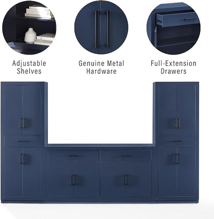 Crosley Furniture Isla 3-Piece Modern Sideboard Buffet Cabinet and Kitchen Storage Pantry Set, Navy
