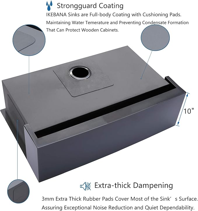 IKEBANA 33 x 22 Inch Black Farmhouse Kitchen Sink, 16 Gauge Stainless Steel Apron Front Workstation Undermount Single Bowl Sink with Accessories