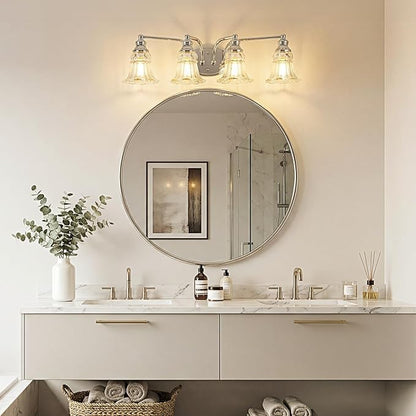 4-Light Bathroom Light Fixtures Over Mirror, Vintage Vanity Lights with Clear Floral Glass Shades, Chrome