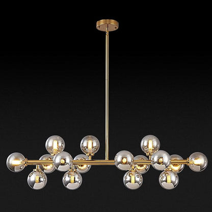 16-Light Globe Sputnik Chandelier, Mid Century Modern Light Fixture Over Table, Brass Gold Linear Chandeliers for Dining Room and Kitchen Island (Smoke Grey Glass Bubble Shades, 40 Inch)