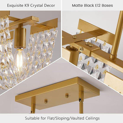36" Gold Chandelier, 5-Light Crystal Chandeliers for Dining Room, Modern Dining Room Light Fixture, Farmhouse Kitchen Island Lighting, Vintage Hanging Pendant Lights, Dining Chandelier Over Table