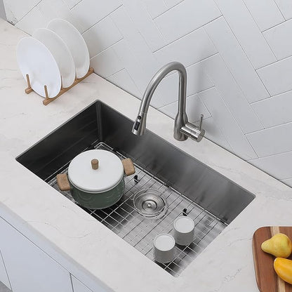 30 Inch Undermount Kitchen Sink, 30" x 16.5" x 8" Under Mount Brushed Nickel RV Laundry Utility Undermount 16 Gauge Stainless Steel 8 Deep Single Bowl Small Kitchen Laundry Narrow Sink