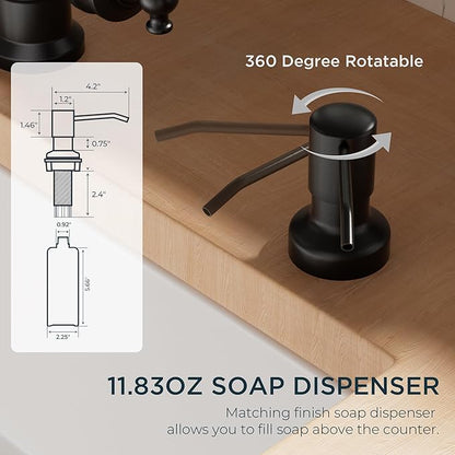 FORIOUS Vintage Kitchen Faucet with Soap Dispenser and Pull Down Sprayer, Matte Black High Arc Single Handle Stainless Steel Classic Sink Faucet for Farmhouse Camper Rv Bar, Fit for 1 or 3 Hole