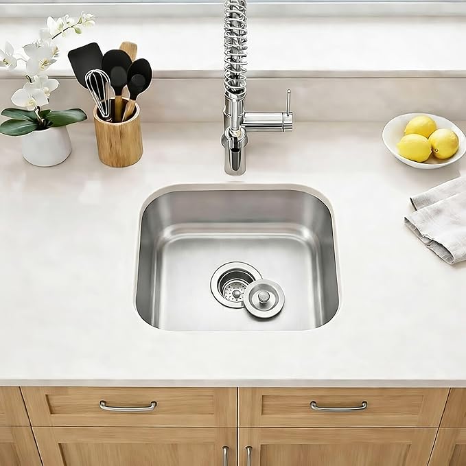 ORLANDO 18x16 Inch Undermount Kitchen Sink - 18 Gauge Stainless Steel Single Bowl Prep Sink for Compact Kitchen Sink & Kitchen Island with Basket Strainer