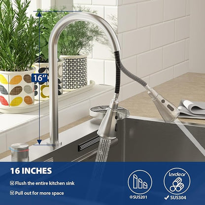 Lordear 33 Drop In Kitchen Sink with Faucet 33x22 Inch Waterfall Kitchen Sinks Topmount Stainless Steel 16 Gauge Single Bowl Workstation Smart Sink