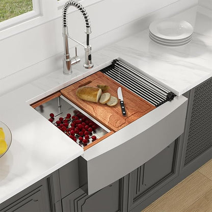 Lordear Farmhouse Sink 27 Inch Stainless Steel Farmhouse Kitchen Snk Apron Front Ledge Workstation 16 Gauge Stainless Steel Deep Single Bowl Kitchen Sinks