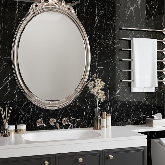 CRE8TIVE 24"x354" Black Marble Contact Paper Large Size Black Marble Peel and Stick Wallpaper Self Adhesive Waterproof Wide Black Wall Paper Removable for Kitchen Countertop Bedroom Walls Cabinets